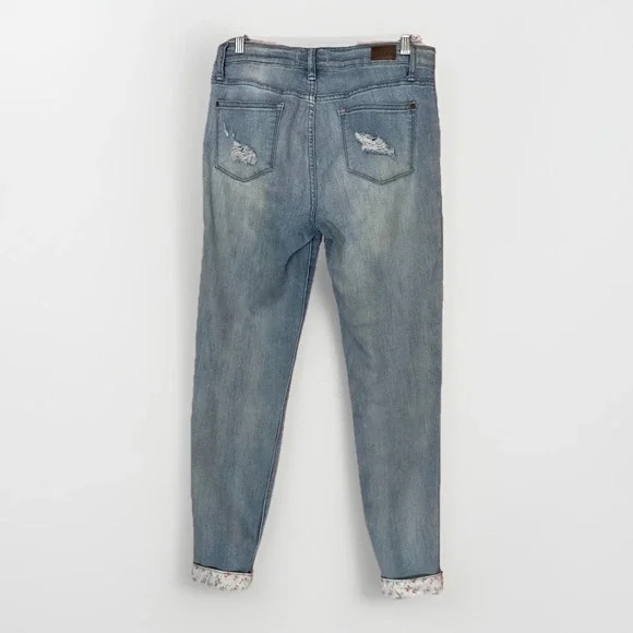 Judy Blue Skinny Jeans Womens 9/29 Distressed Floral Patch Y2K Cottagecore 34x28 - Picture 2 of 9